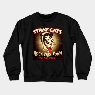 Cat band rock this town punk music Crewneck Sweatshirt